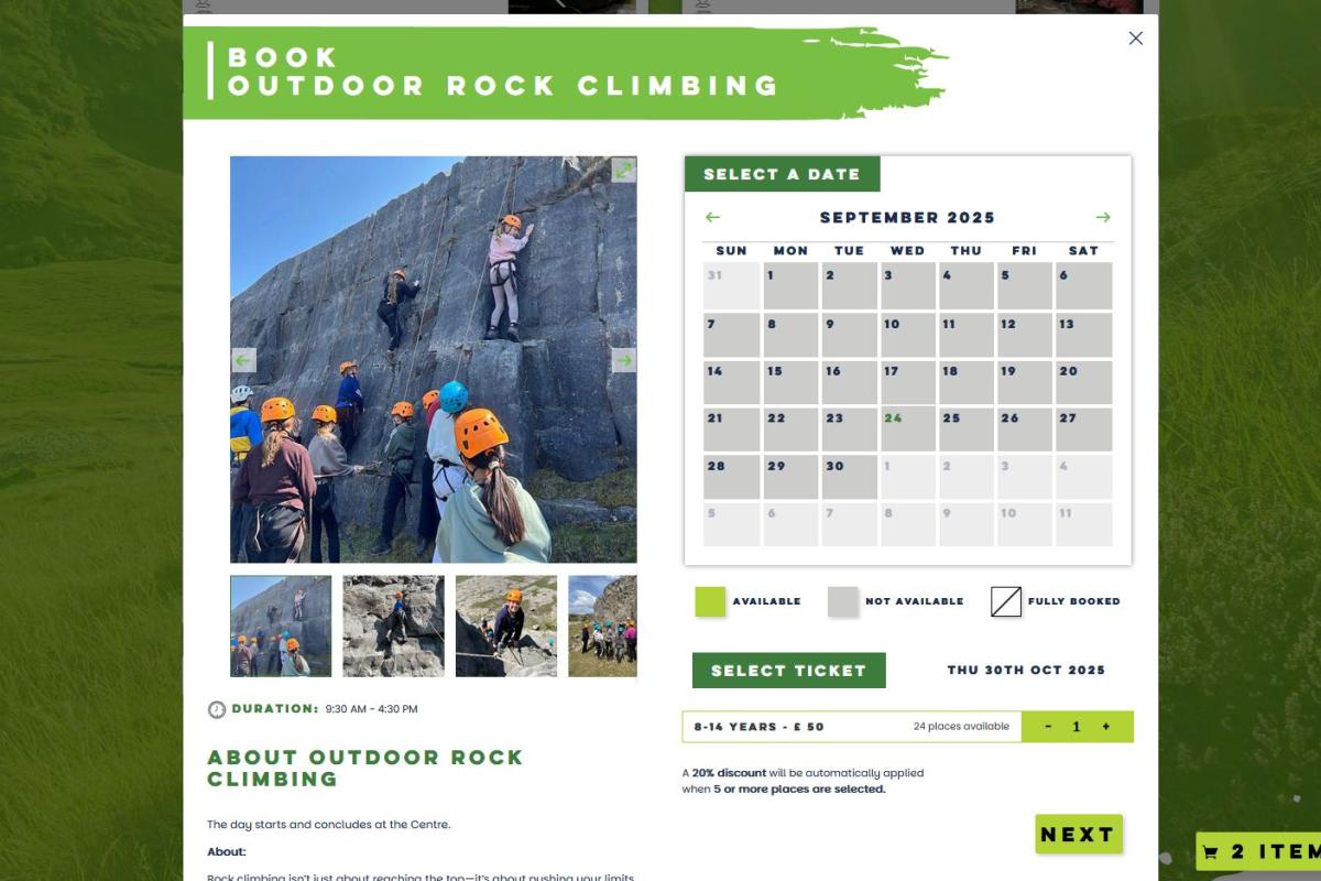 Booking Engine, used in WordPress with a shortcode