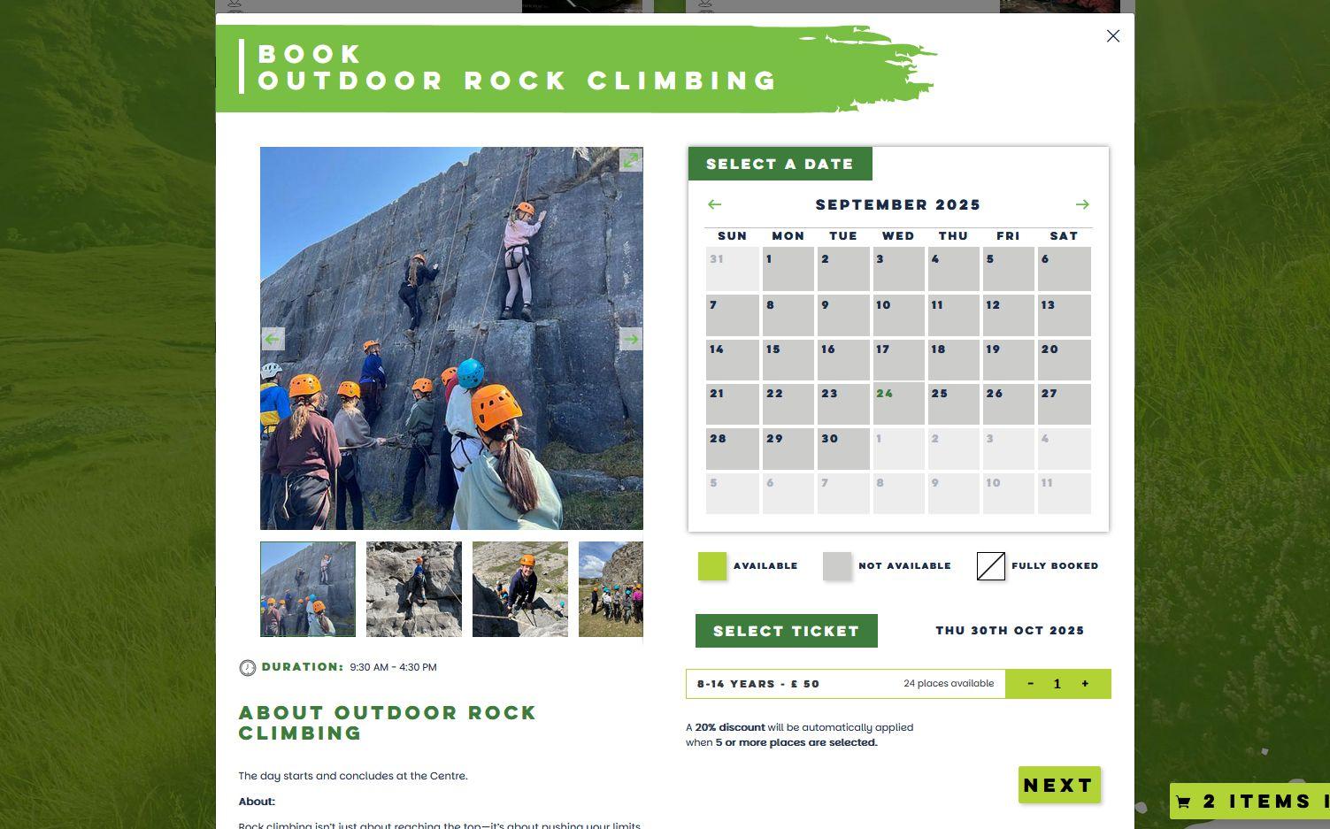 Booking Engine, used in WordPress with a shortcode